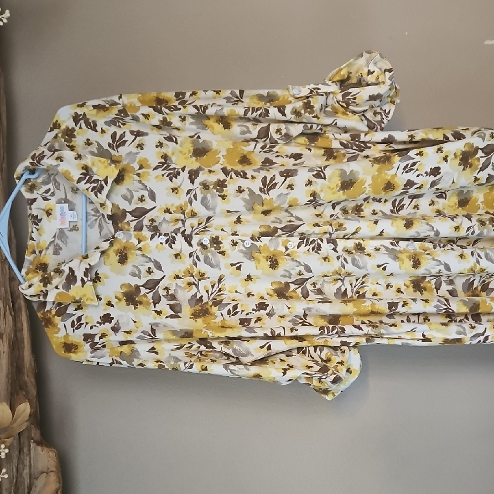 Lightweight Floral Button-Up Dress- Yellow & Brown Floral